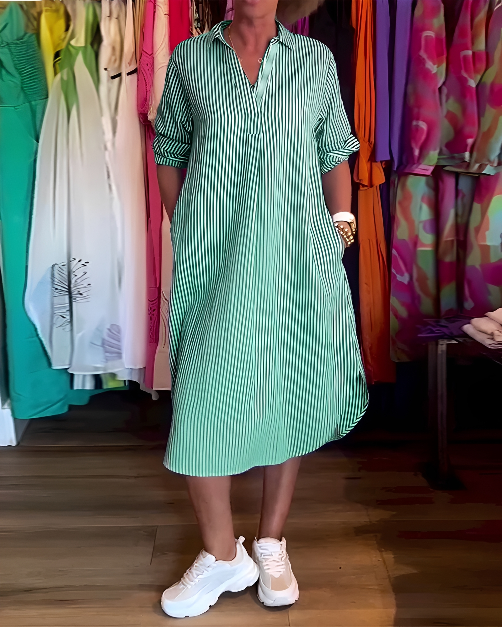 Célia - Vestido Cómodo con Cuello y Cuello en V