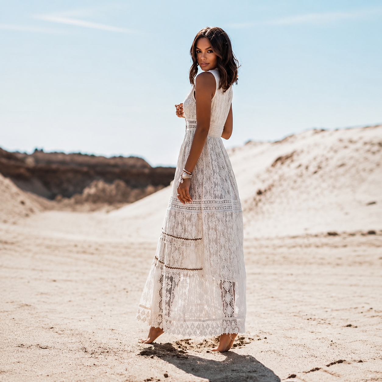 Flossie - Vestido Maxi Elegante con Cuello en V y Cintura Alta