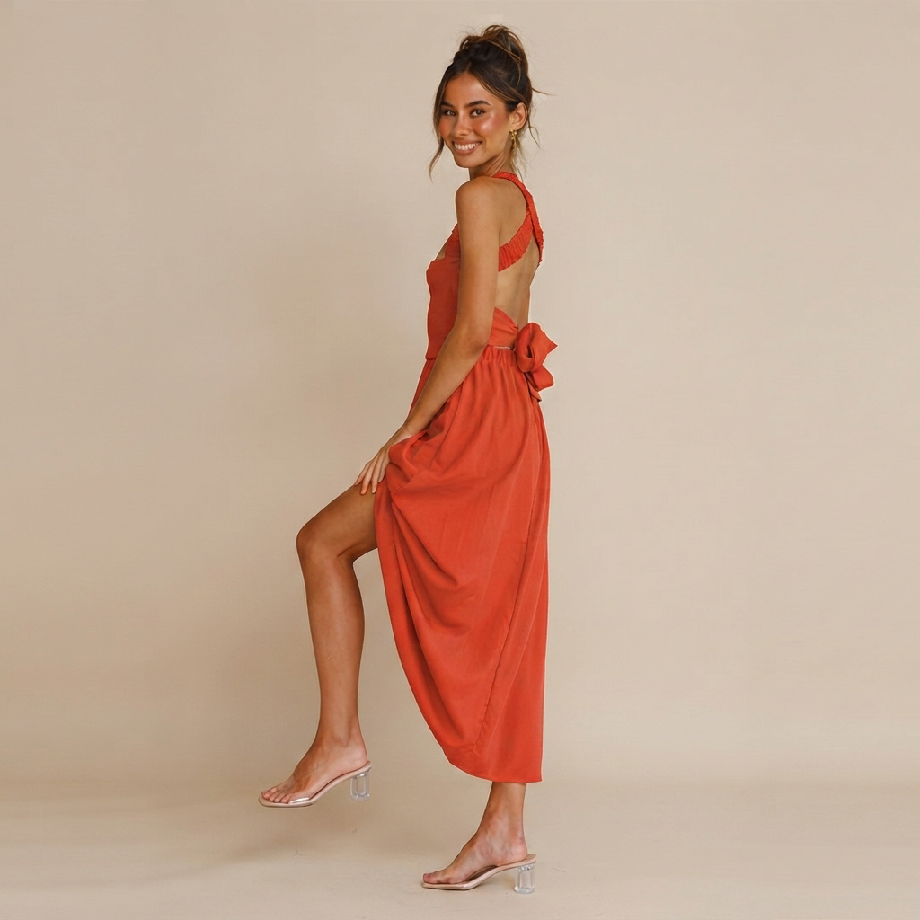 Lena - Vestido Midi Elegante con Cuello Cuadrado