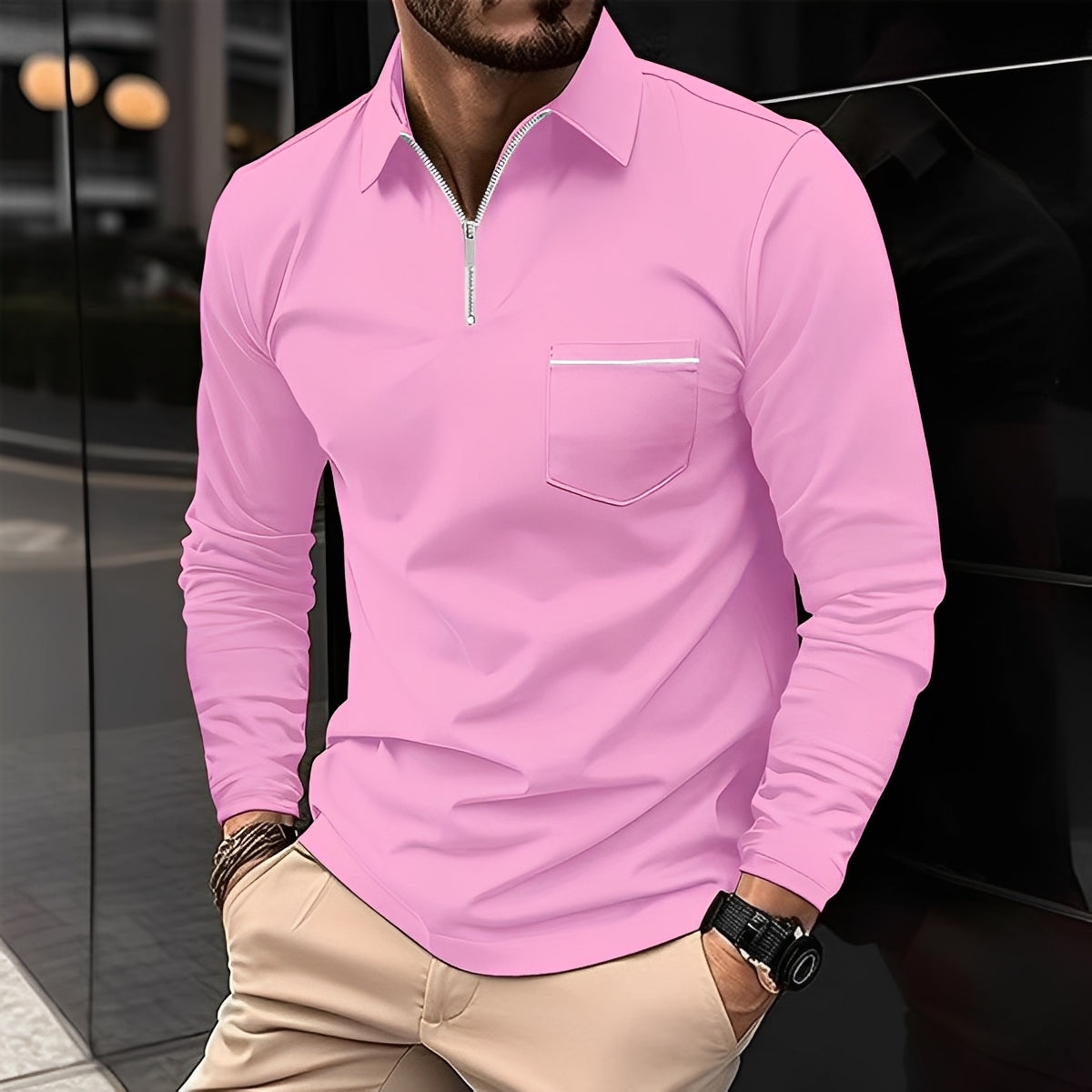 Florent - Polo de manga larga para hombres con cremallera