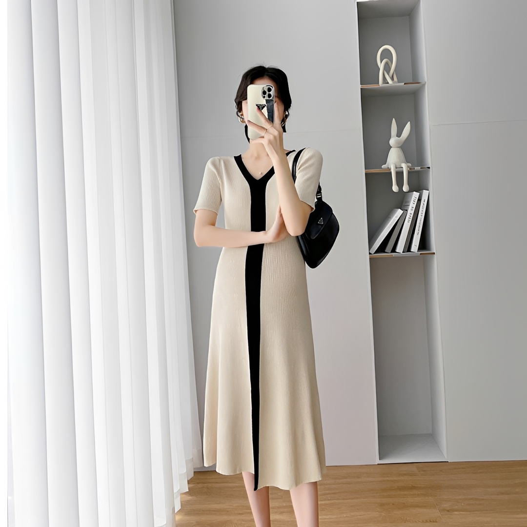 Jeanet - Elegante Vestido Midi con Escote en V