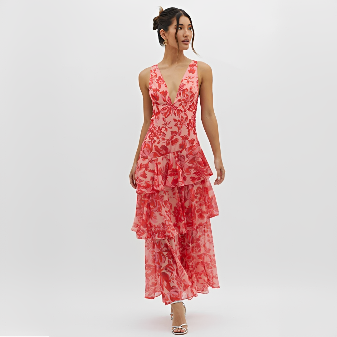 Faye - Vestido Elegante Fluido Sin Espalda con Cuello en V