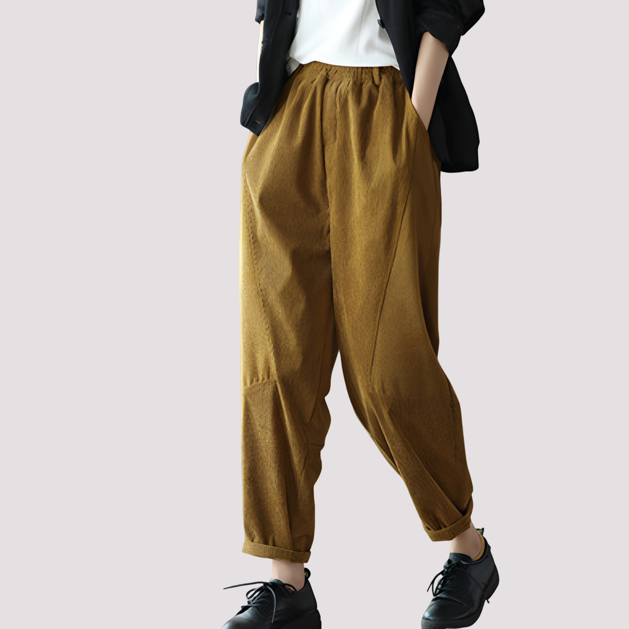 Stella - Pantalones harem casuales con cintura elástica para damas