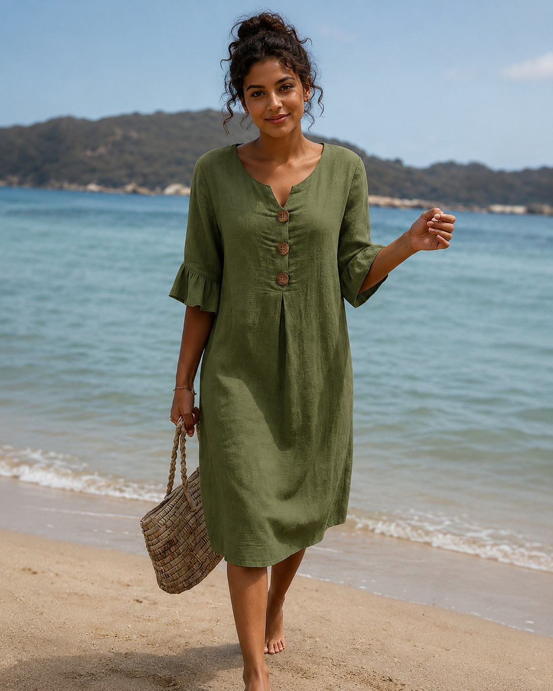 Éliane - Vestido Elegante con Botones y Cuello en V