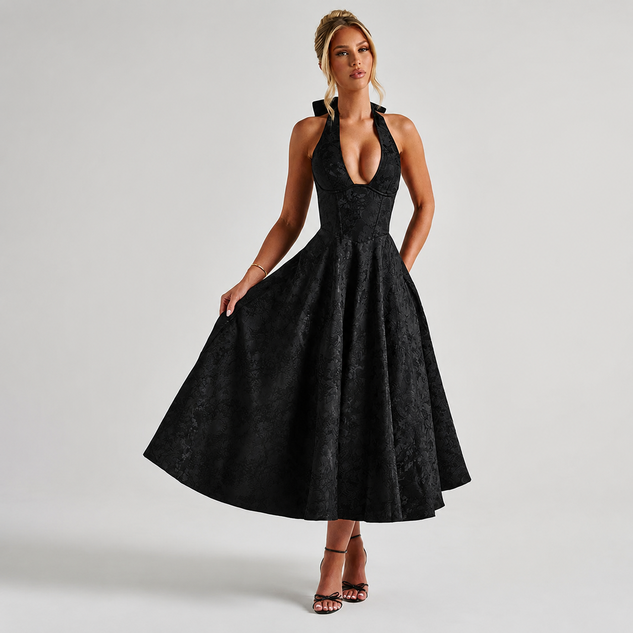 Dahlia - Vestido Elegante sin Mangas con Cuello en V y Halter