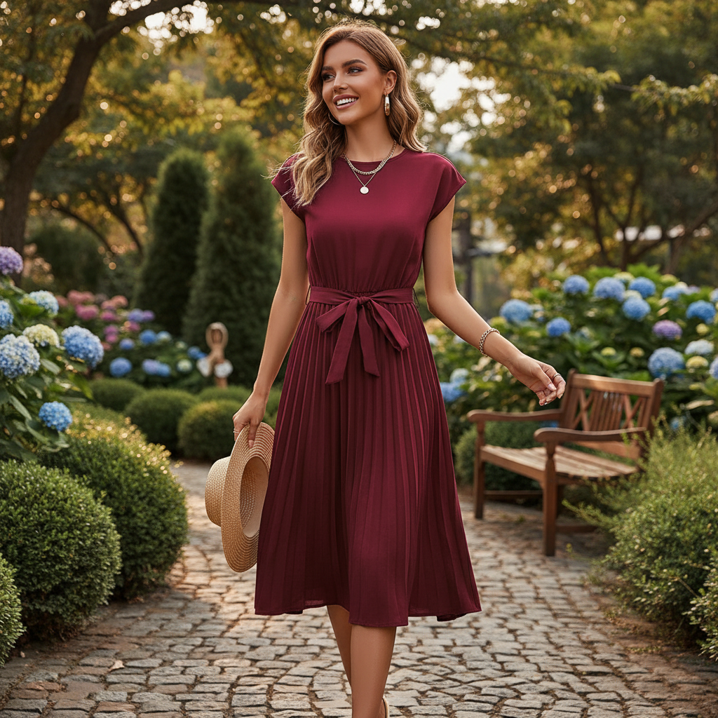 Jelica - Vestido Midi Sofisticado con Pliegues