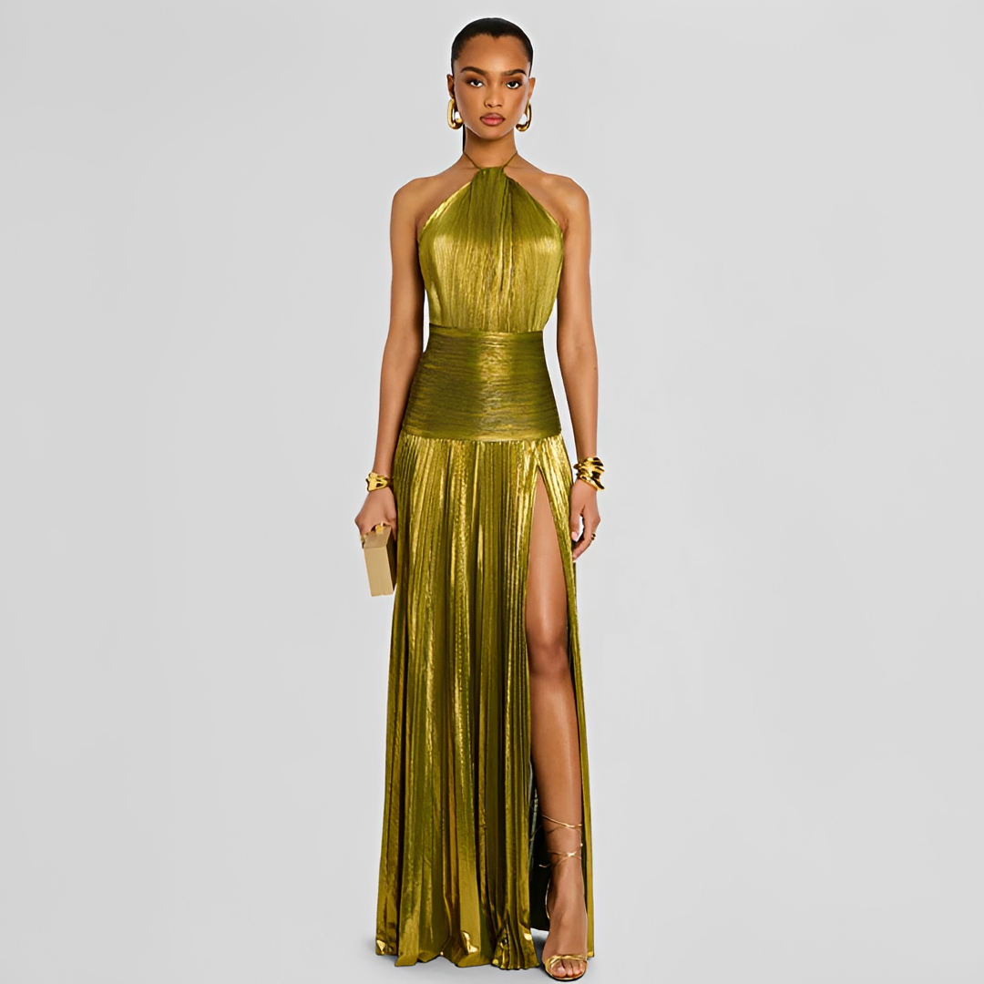 Naira - Vestido Elegante Plisado con Abertura