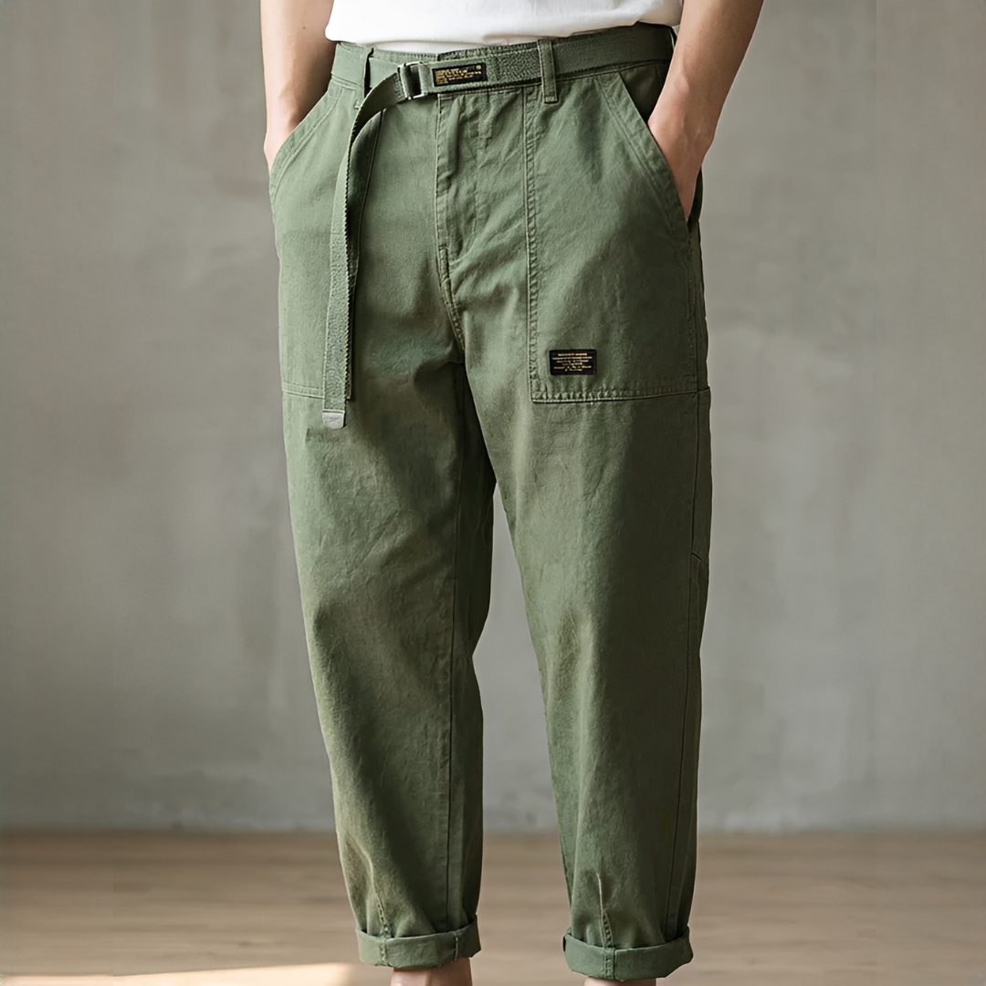 Jeoffrey - Pantalones Casuales con Cinturón y Corte Suelto