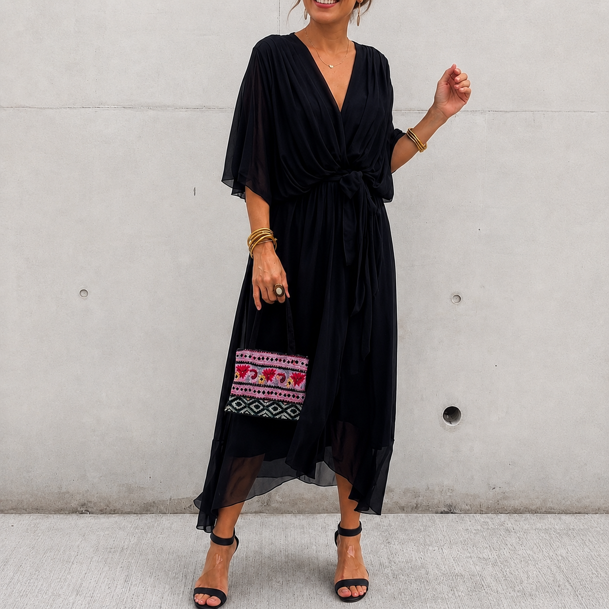 Jescah - Vestido Elegante con Mangas Murciélago
