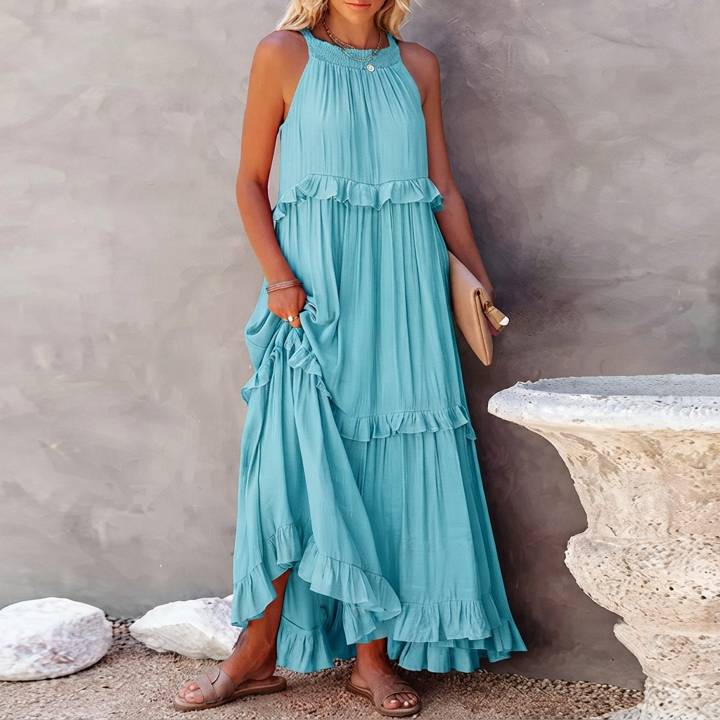 Vessa - Vestido Elegante Maxi con Capas