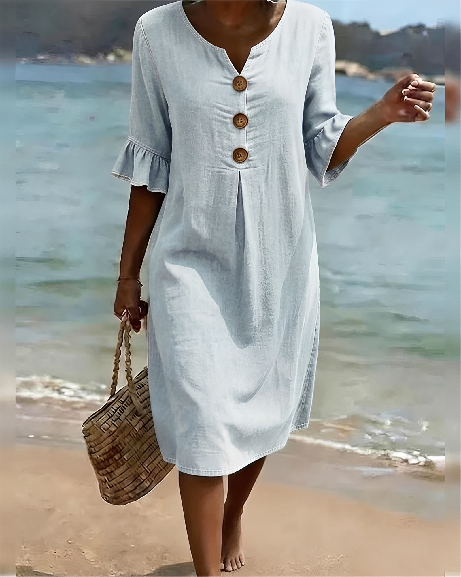 Zahara - Vestido Midi con Botones Elegante