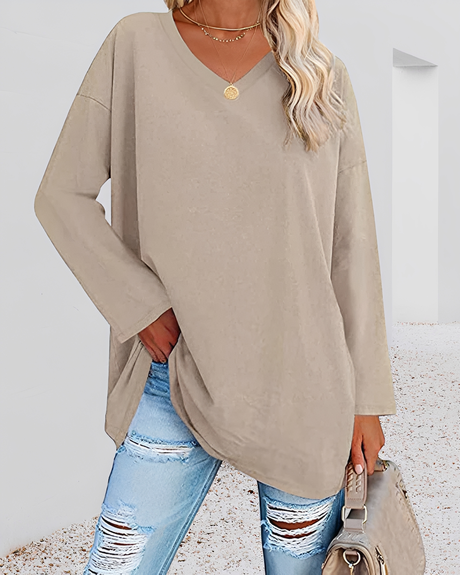 Kendra - Camisa Suelta con Cuello en V Estilosa