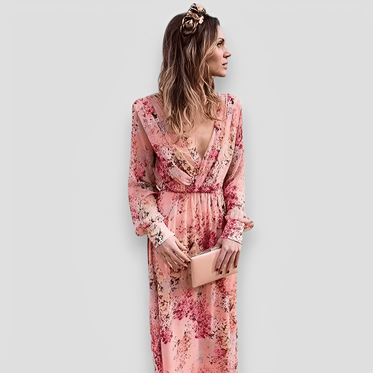 Elanisse - Vestido Maxi con Cuello en V Elegante