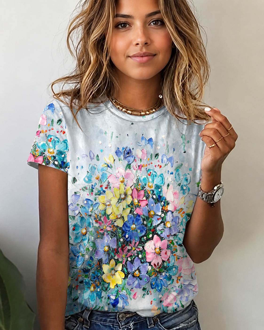 Rajanece - Camiseta Estilosa de Cuello Redondo