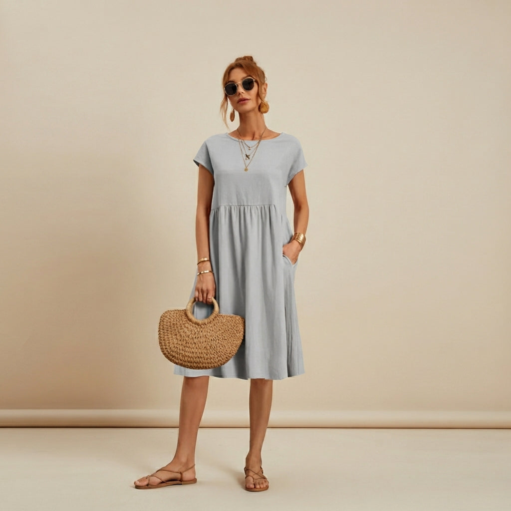 Shamzi - Vestido Midi Elegante con Cuello Redondo