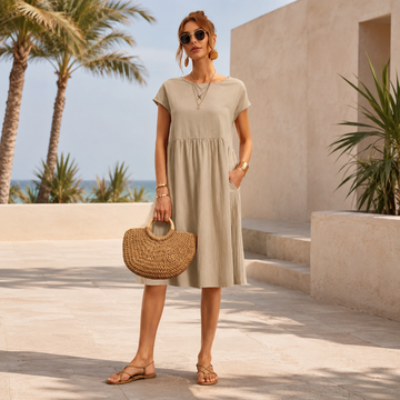 Shamzi - Vestido Midi Elegante con Cuello Redondo