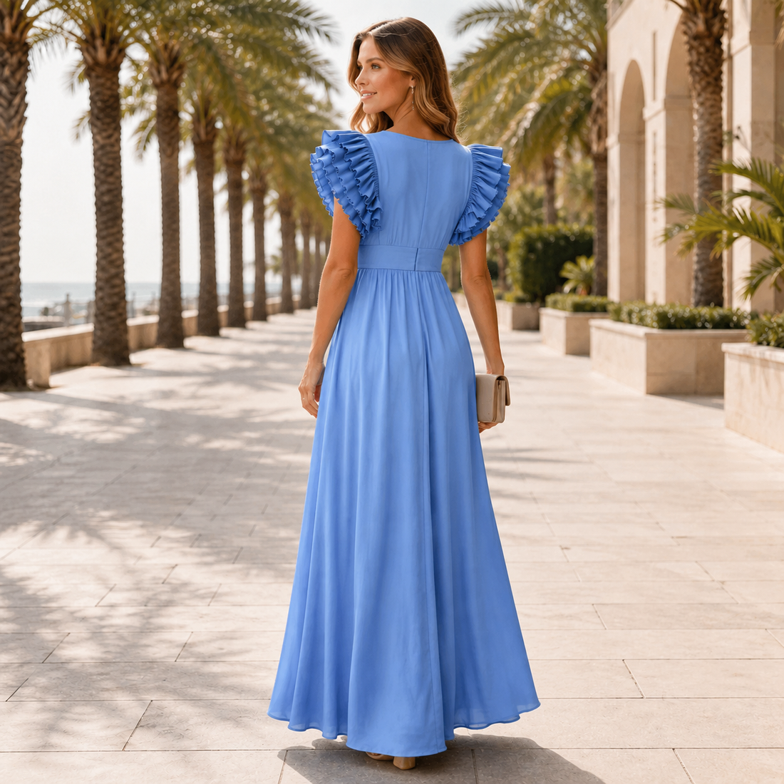 Zhallie - Vestido Maxi Elegante con Mangas de Volantes