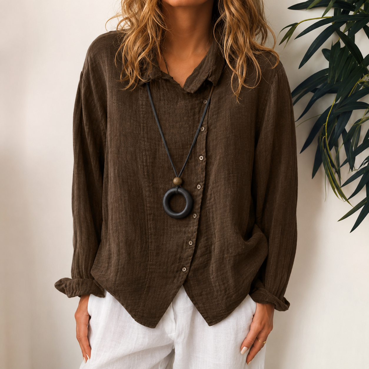Razieh - Blusa Casual con Botones