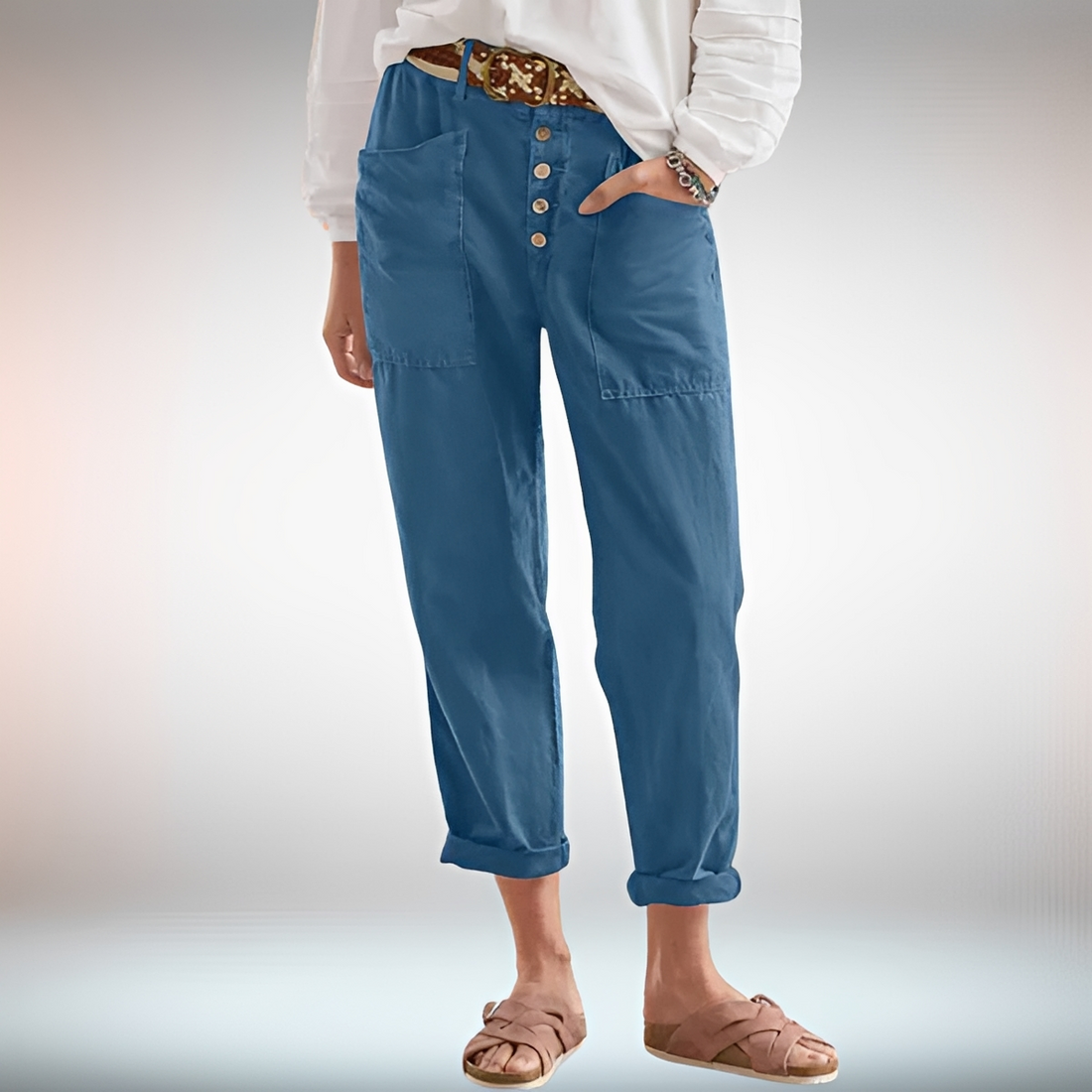 Rhonwen - Pantalones Estilosos con Botones y Corte Suelto