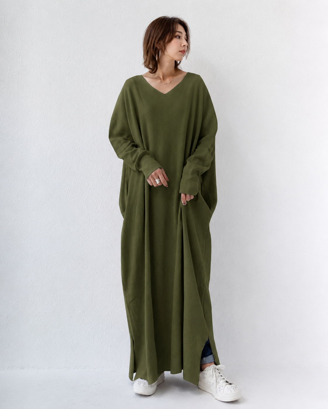 Shacora - Vestido Maxi con Cuello en V y Corte Relajado