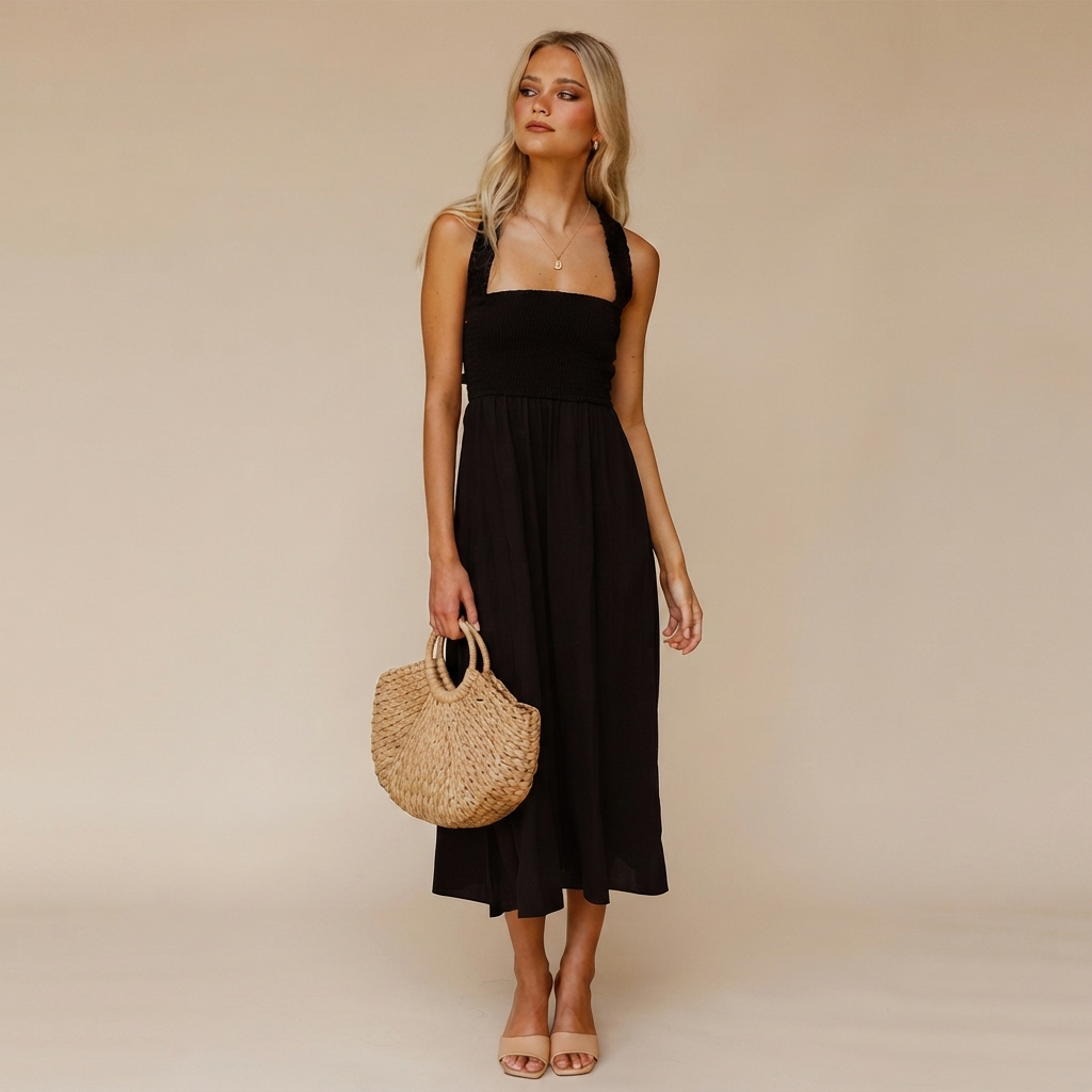 Lena - Vestido Midi Elegante con Cuello Cuadrado