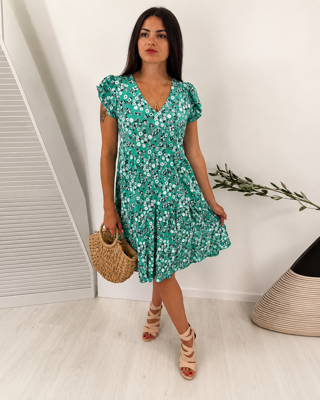 Priscilla - Vestido Midi con Cuello en V Elegante y Chic