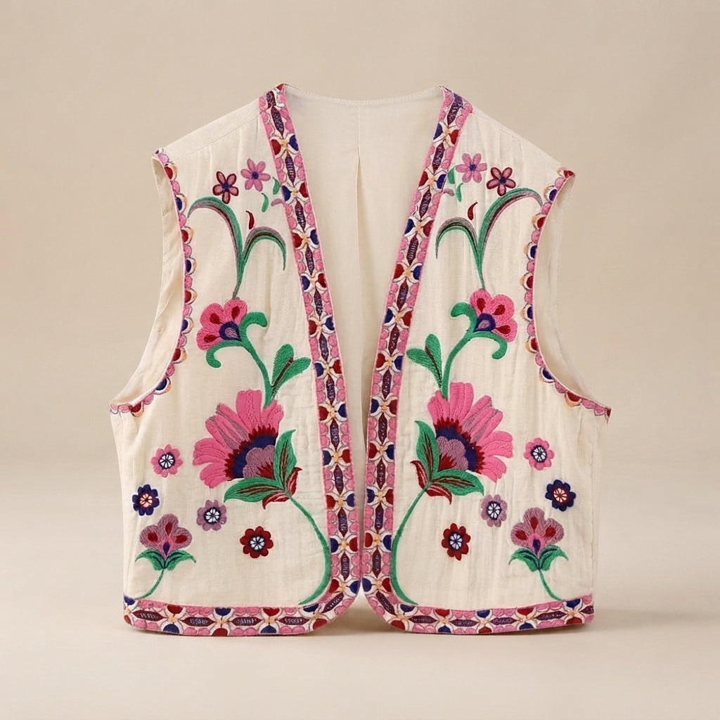 Mahya - Chaleco Vintage Bordado con Flores