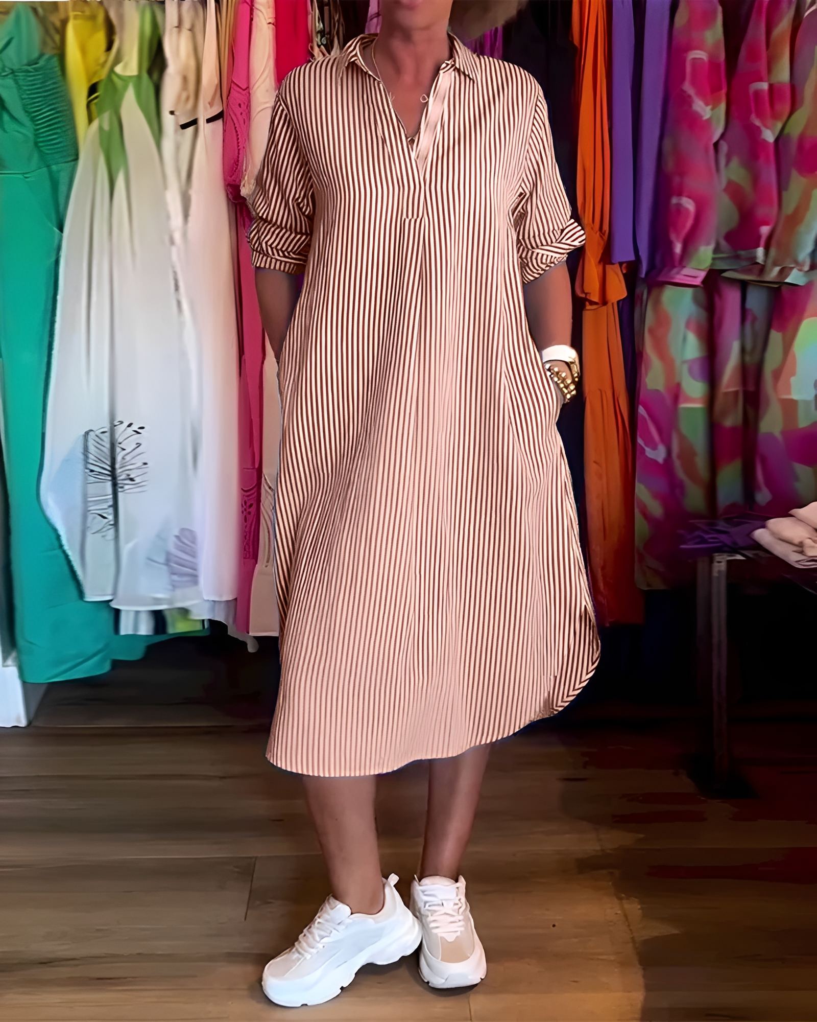 Célia - Vestido Cómodo con Cuello y Cuello en V
