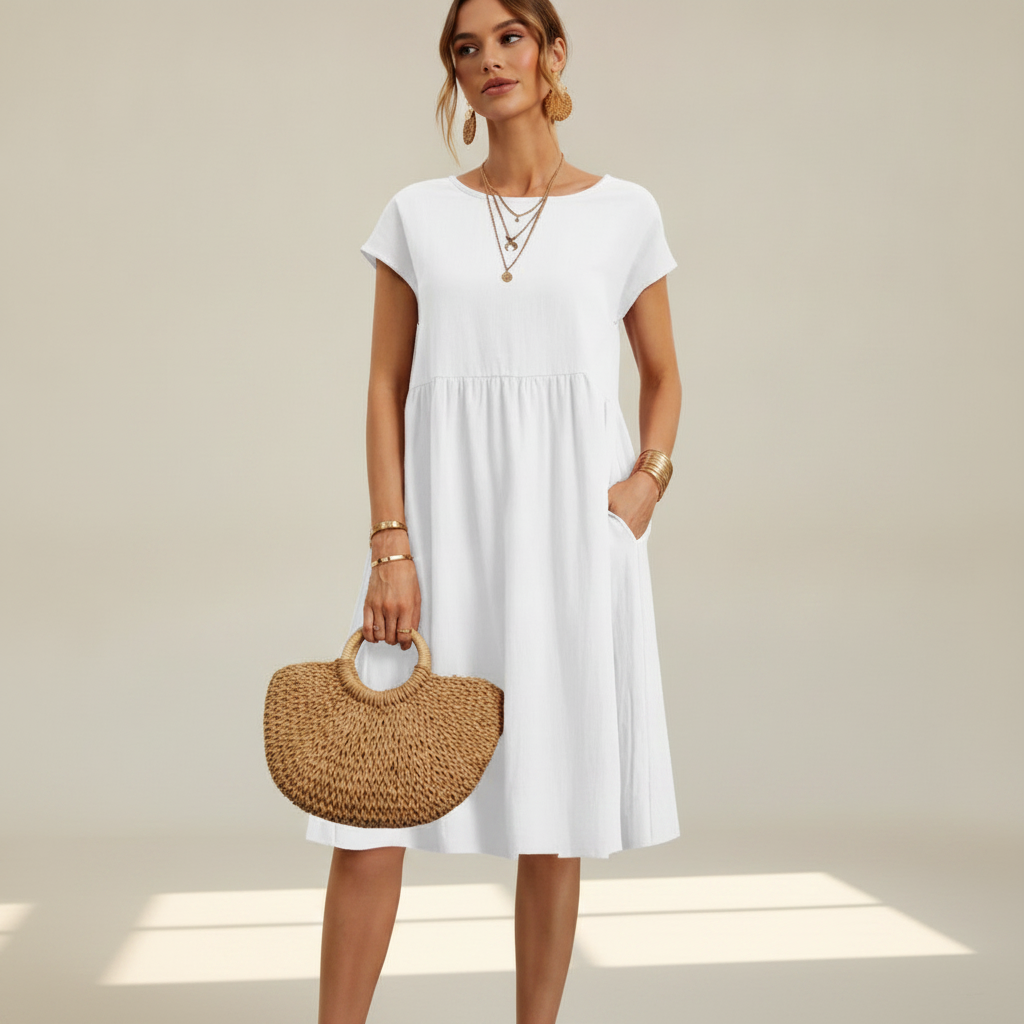 Nubia - Vestido Midi Refinado con Cuello Redondo