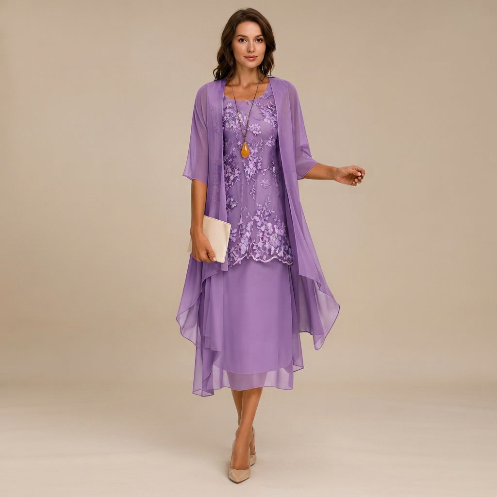 Krystal - Vestido Midi Elegante de Dos Piezas