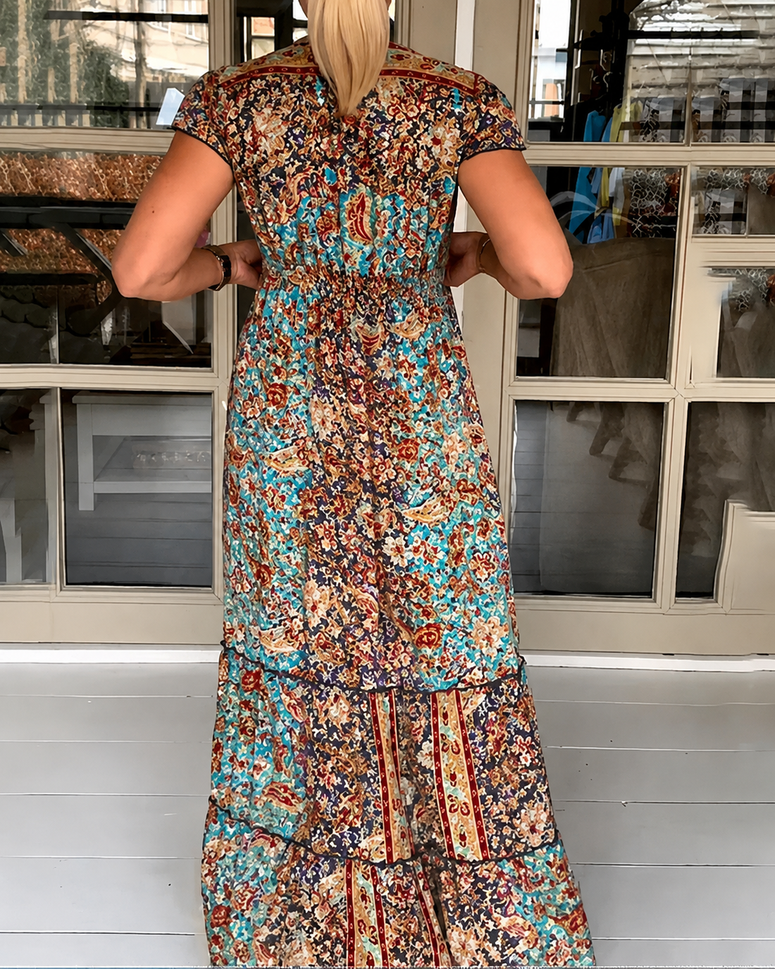 Calneshia - Vestido Maxi Elegante con Cuello en V