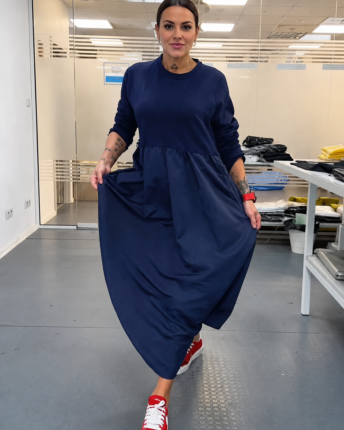 Imelda - Vestido con Cuello Redondo Casual