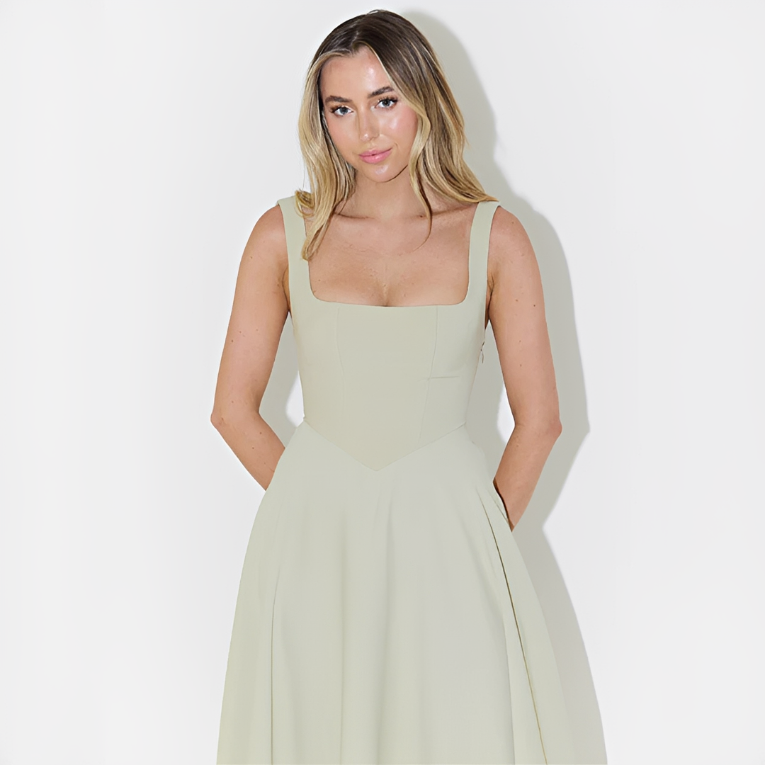 Fioren - Elegante Vestido Midi con Cuello Cuadrado