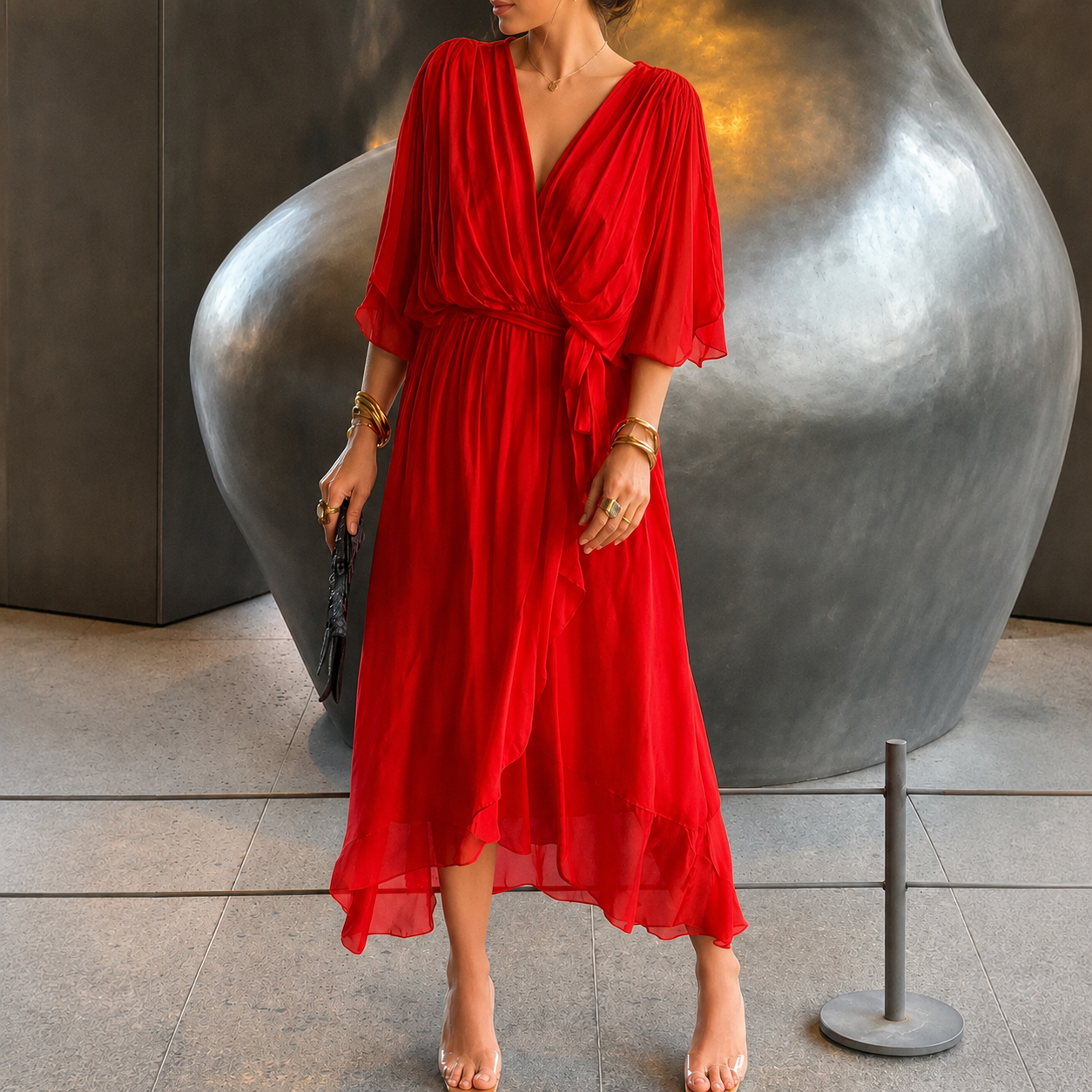 Jescah - Vestido Elegante con Mangas Murciélago