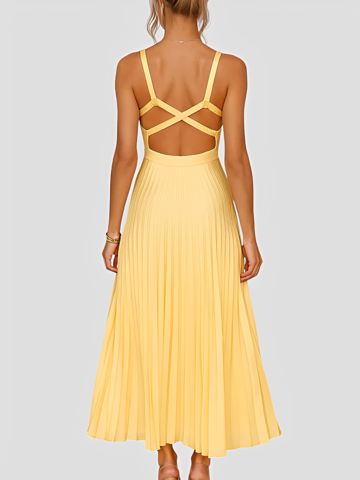 Anjanae - Vestido Elegante con Pliegues y Cuello en V
