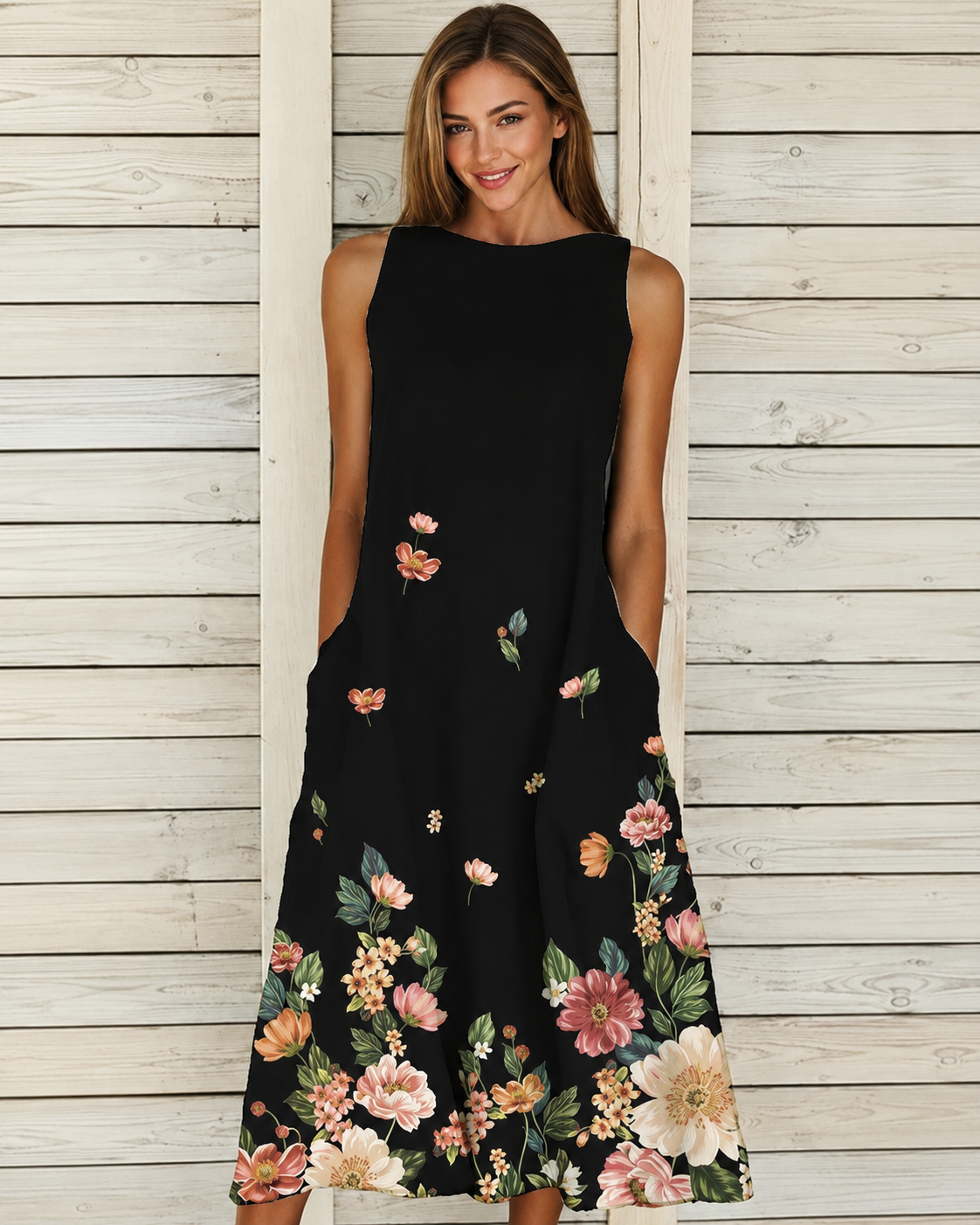 Denique - Vestido Vintage Flowy de Largo Medio
