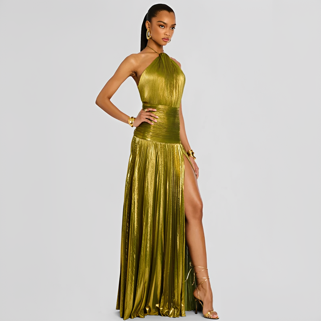 Naira - Vestido Elegante Plisado con Abertura