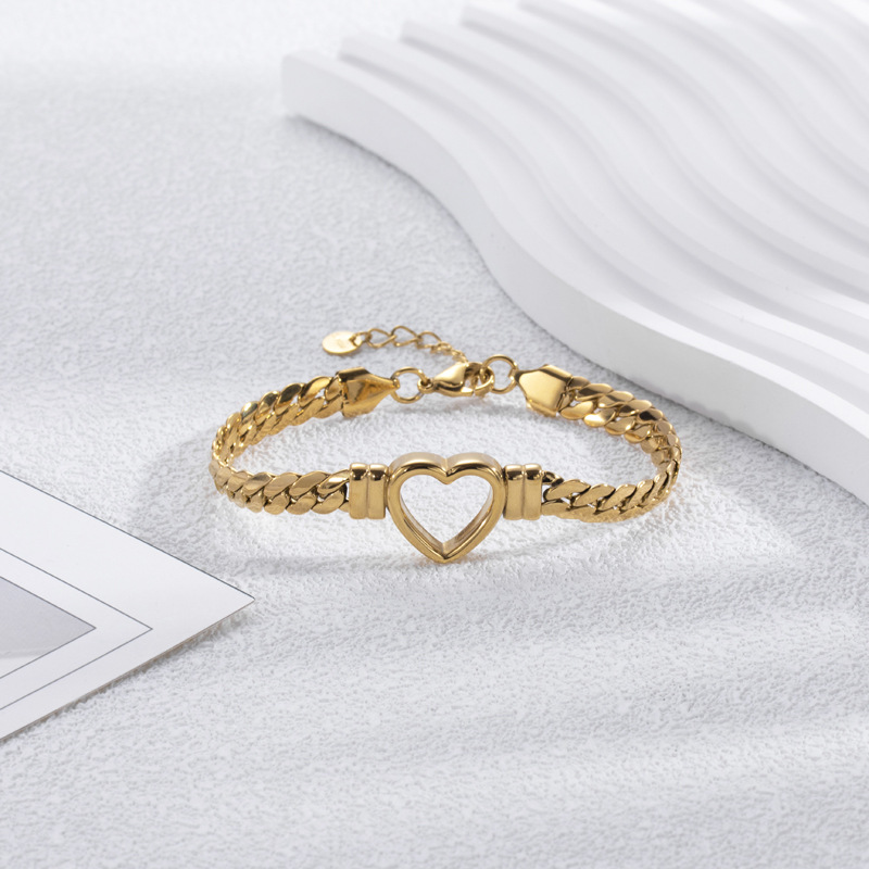 Pulsera de corazón hueco dorado - Pulsera de corazón abierta