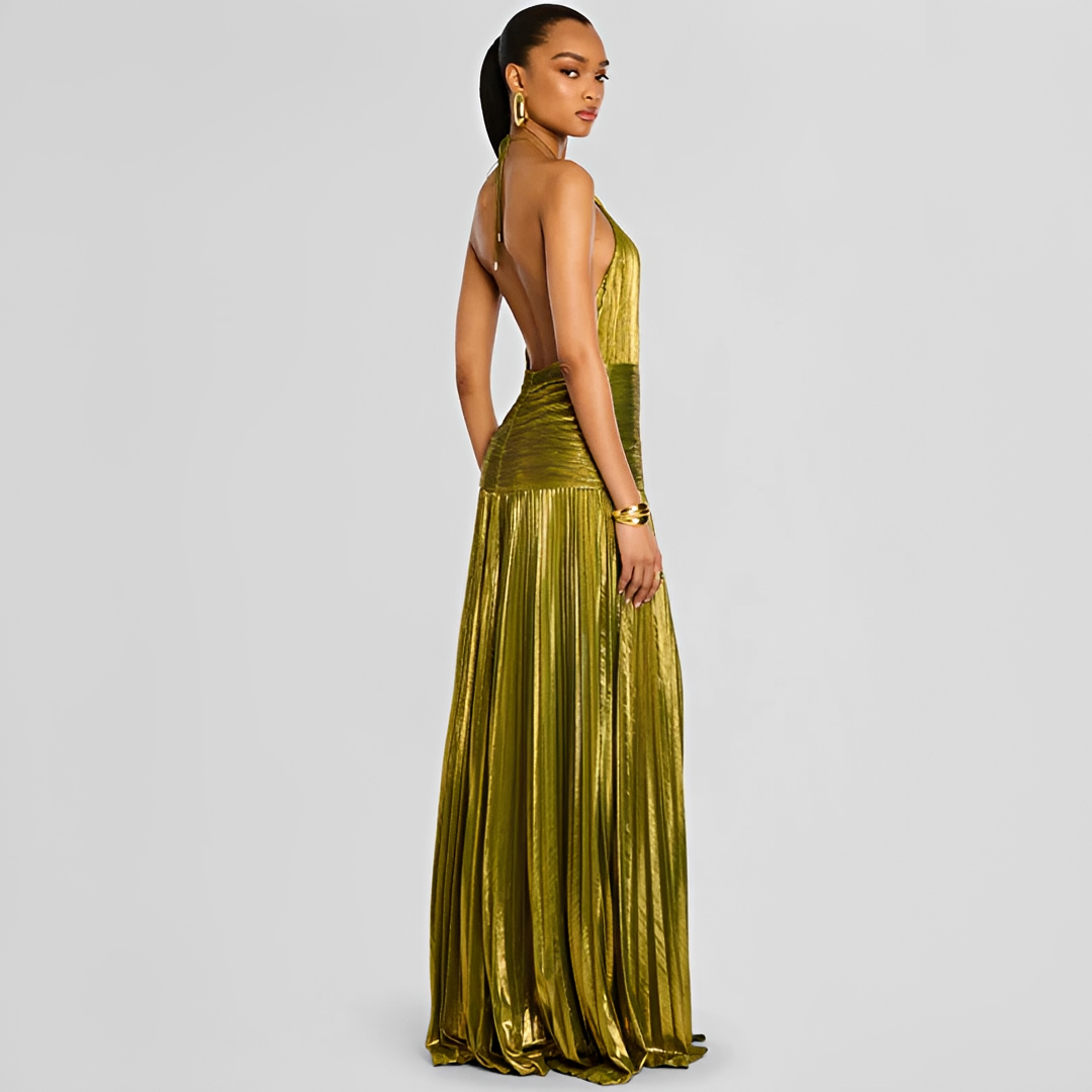 Naira - Vestido Elegante Plisado con Abertura