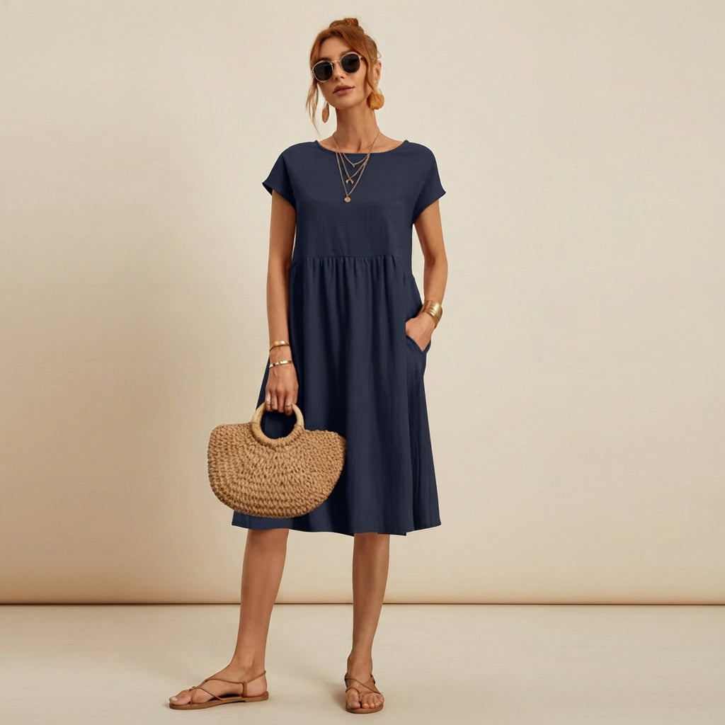 Shamzi - Vestido Midi Elegante con Cuello Redondo
