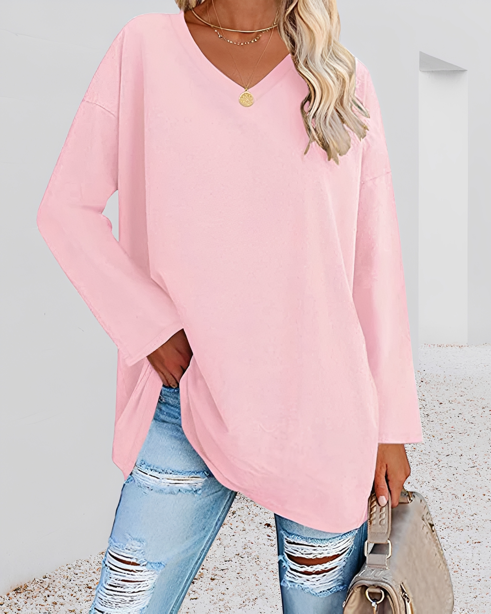 Kendra - Camisa Suelta con Cuello en V Estilosa