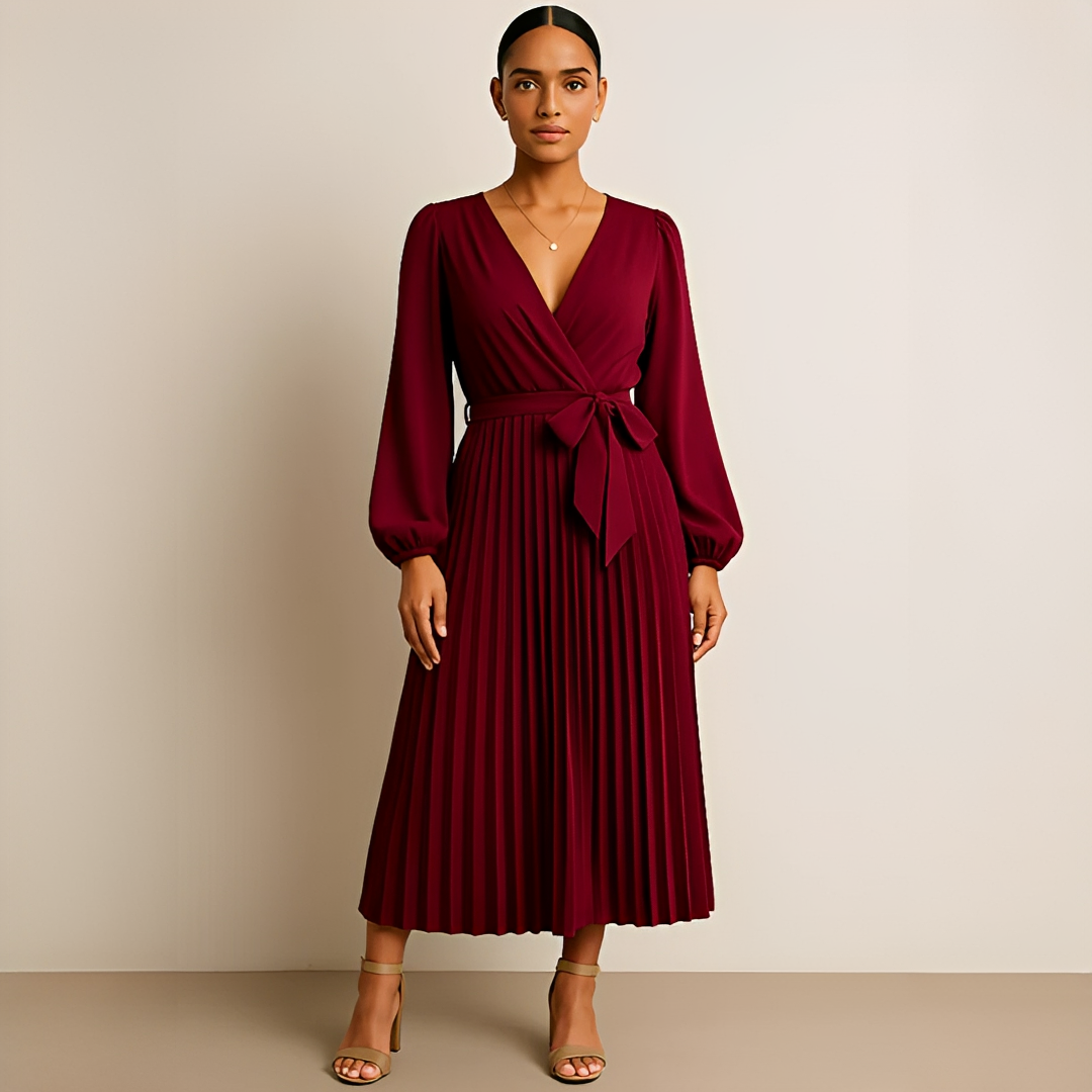 Naomi - Vestido Elegante con Pliegues y Escote Cruzado en V