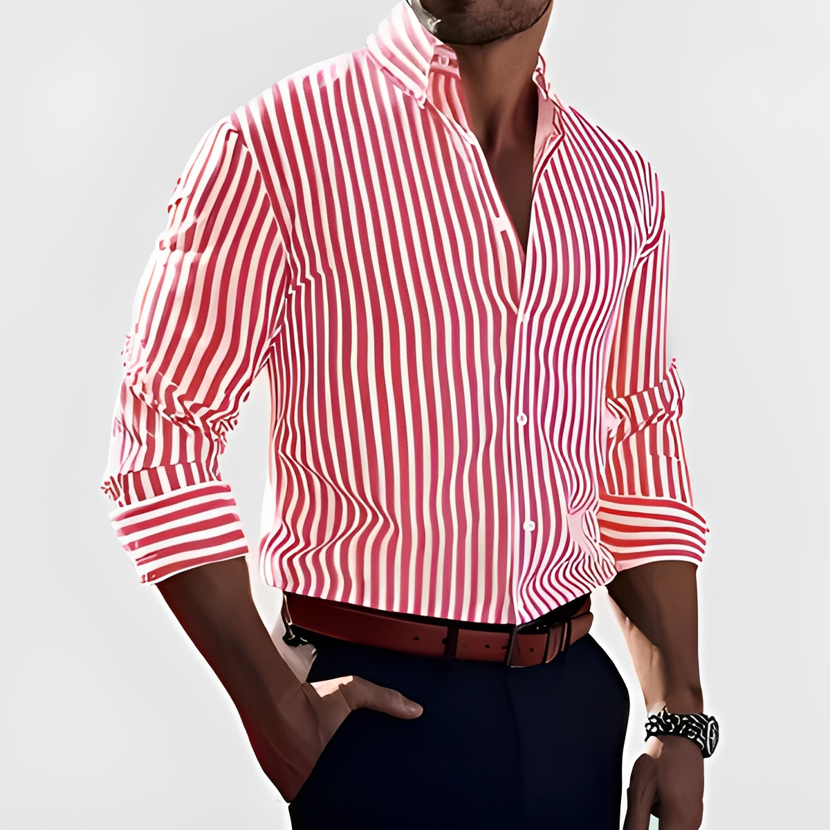 Kelric - Camisa Casual de Rayas con Botones