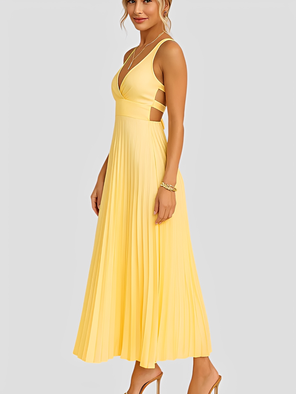 Anjanae - Vestido Elegante con Pliegues y Cuello en V