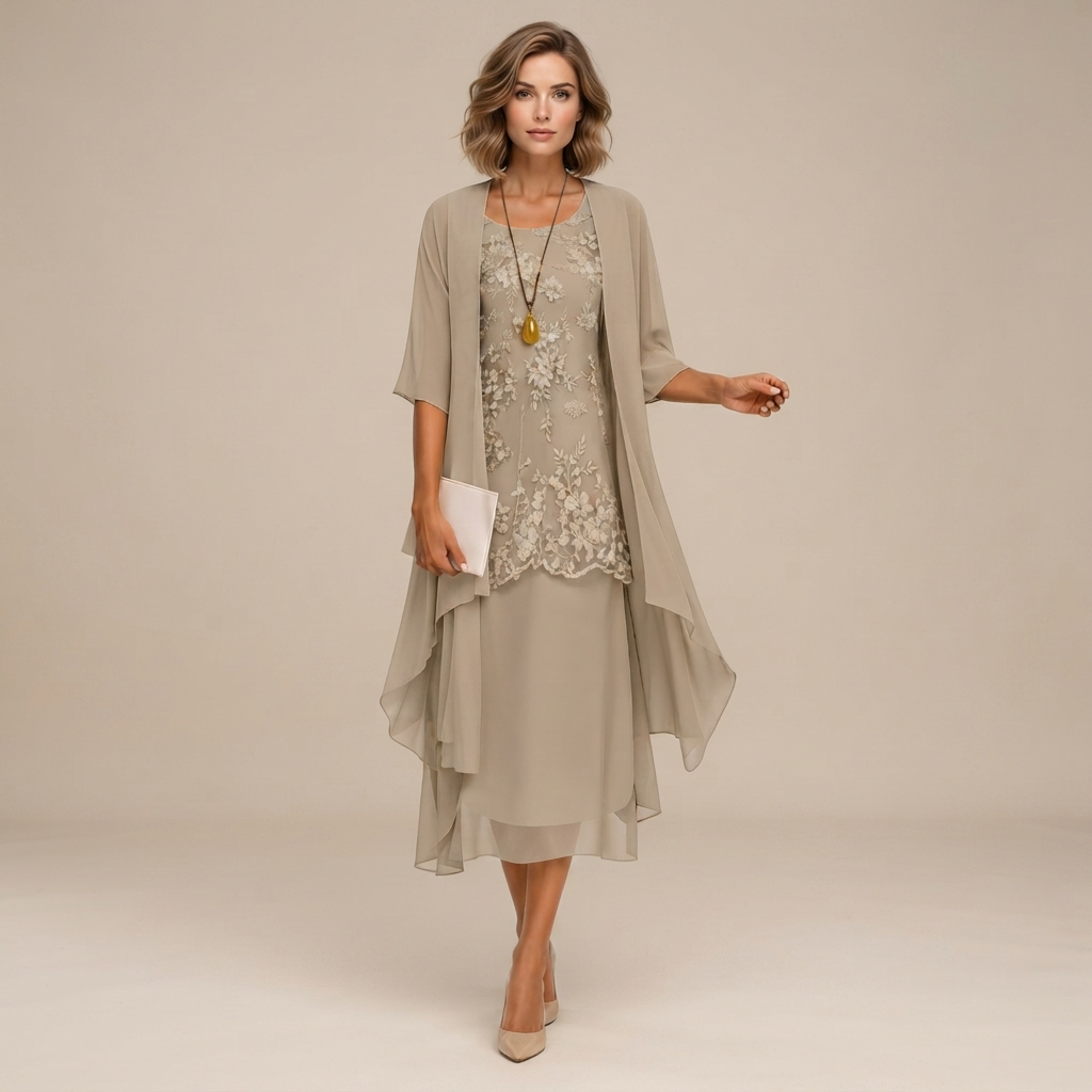 Krystal - Vestido Midi Elegante de Dos Piezas