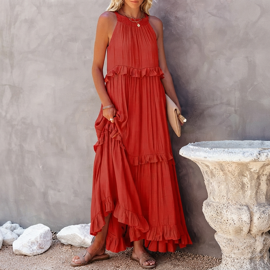 Vessa - Vestido Elegante Maxi con Capas