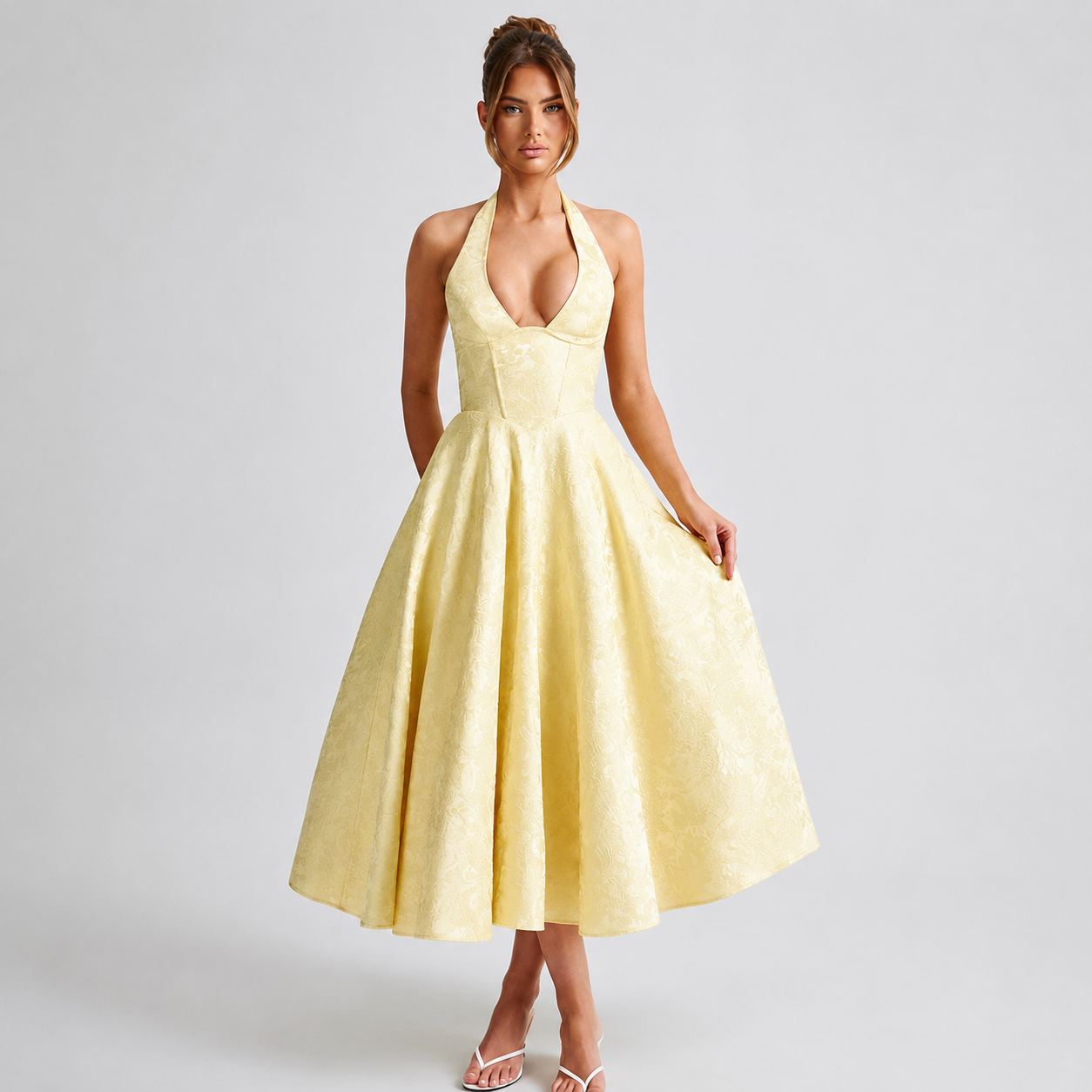 Dahlia - Vestido Elegante sin Mangas con Cuello en V y Halter