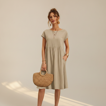 Nubia - Vestido Midi Refinado con Cuello Redondo