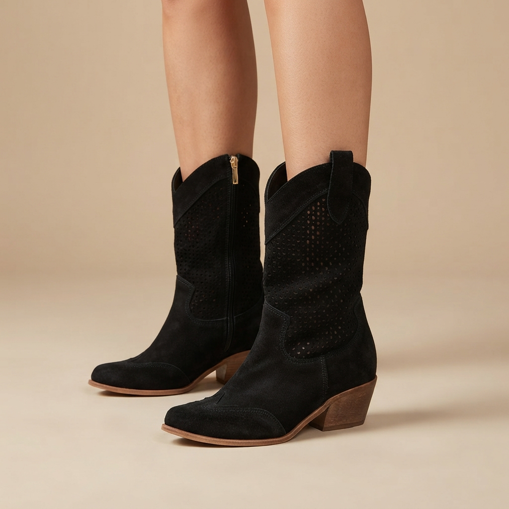 Jamie - Botas de Tacón con Costuras Bordadas