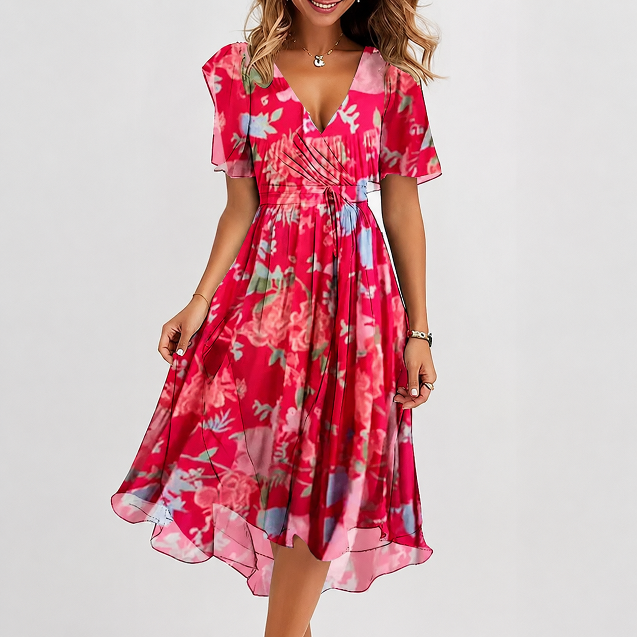 Luella - Vestido Midi Fluido con Cuello en V